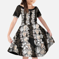 Black and Beige Hawaii Shell Lei Family Matching Long Sleeve Bodycon Dress and Hawaiian Shirt Hawaiian Sunrise Shell Hebrew Cone Plumeria - Polynesian Pride