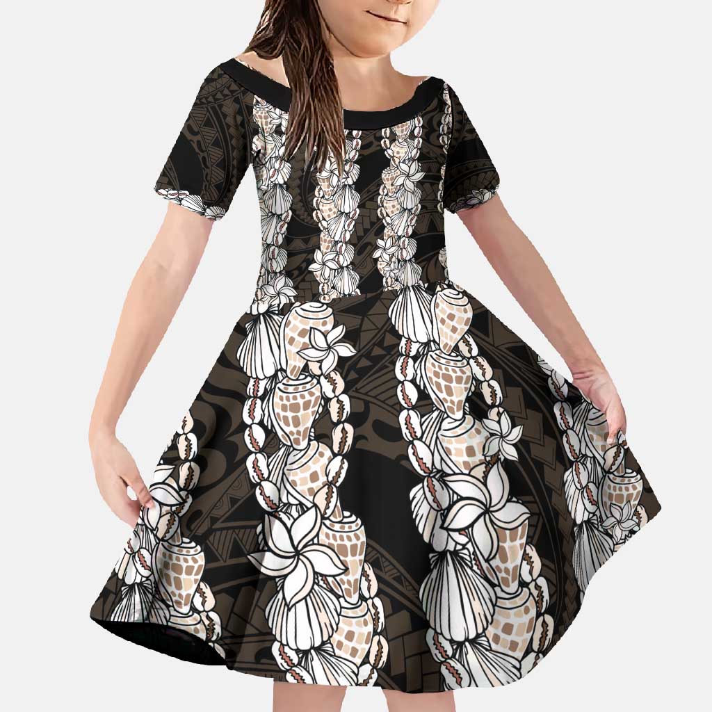 Black and Beige Hawaii Shell Lei Family Matching Mermaid Dress and Hawaiian Shirt Hawaiian Sunrise Shell Hebrew Cone Plumeria - Polynesian Pride