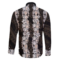 Black and Beige Hawaii Shell Lei Family Matching Off The Shoulder Long Sleeve Dress and Hawaiian Shirt Hawaiian Sunrise Shell Hebrew Cone Plumeria - Polynesian Pride