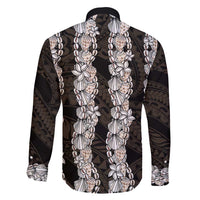 Black and Beige Hawaii Shell Lei Family Matching Off Shoulder Short Dress and Hawaiian Shirt Hawaiian Sunrise Shell Hebrew Cone Plumeria - Polynesian Pride