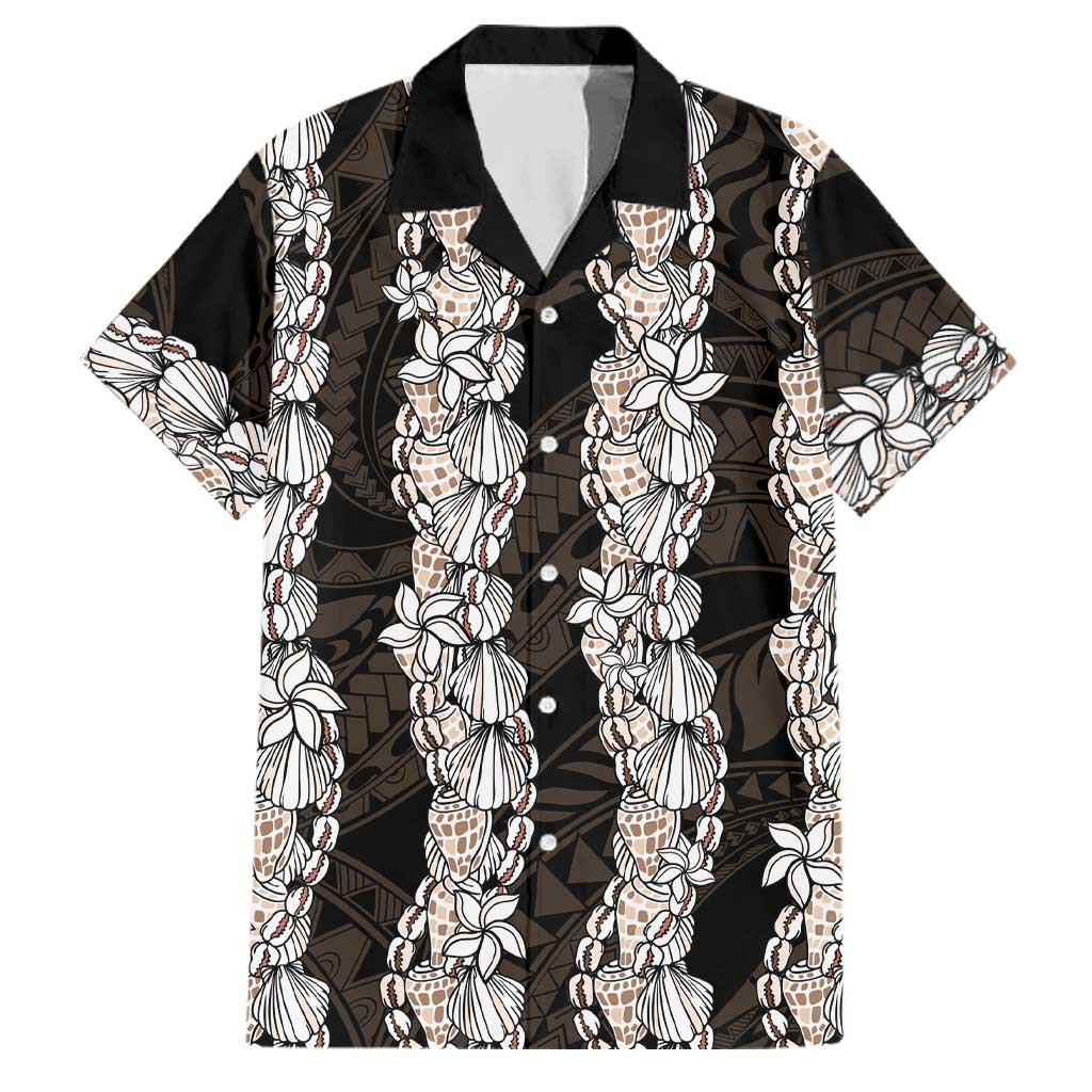 Black and Beige Hawaii Shell Lei Family Matching Puletasi and Hawaiian Shirt Hawaiian Sunrise Shell Hebrew Cone Plumeria - Polynesian Pride