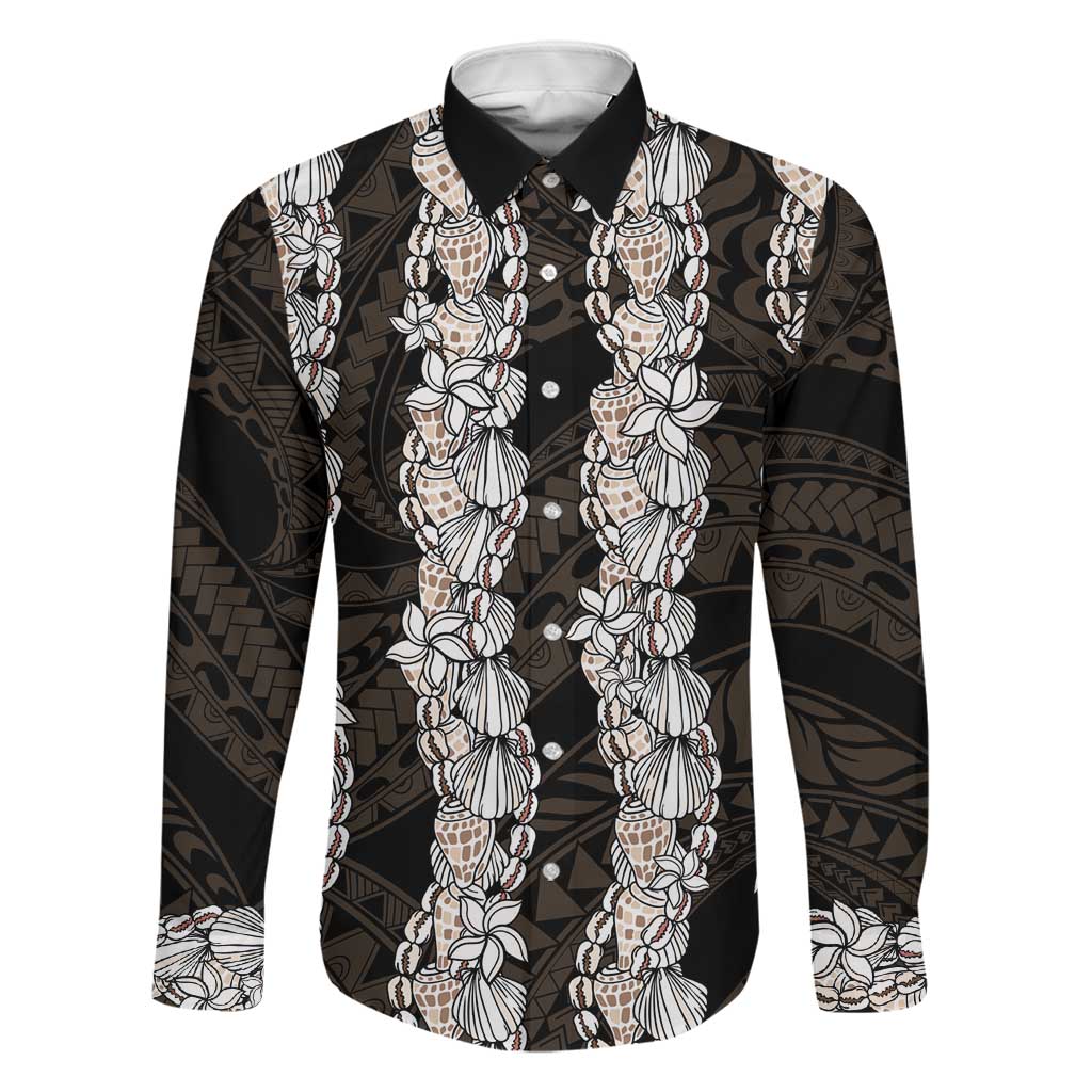 Black and Beige Hawaii Shell Lei Family Matching Puletasi and Hawaiian Shirt Hawaiian Sunrise Shell Hebrew Cone Plumeria - Polynesian Pride