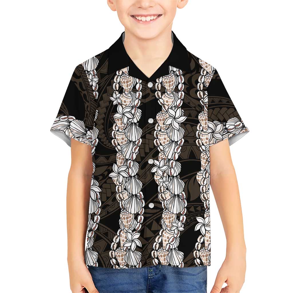 Black and Beige Hawaii Shell Lei Family Matching Puletasi and Hawaiian Shirt Hawaiian Sunrise Shell Hebrew Cone Plumeria - Polynesian Pride