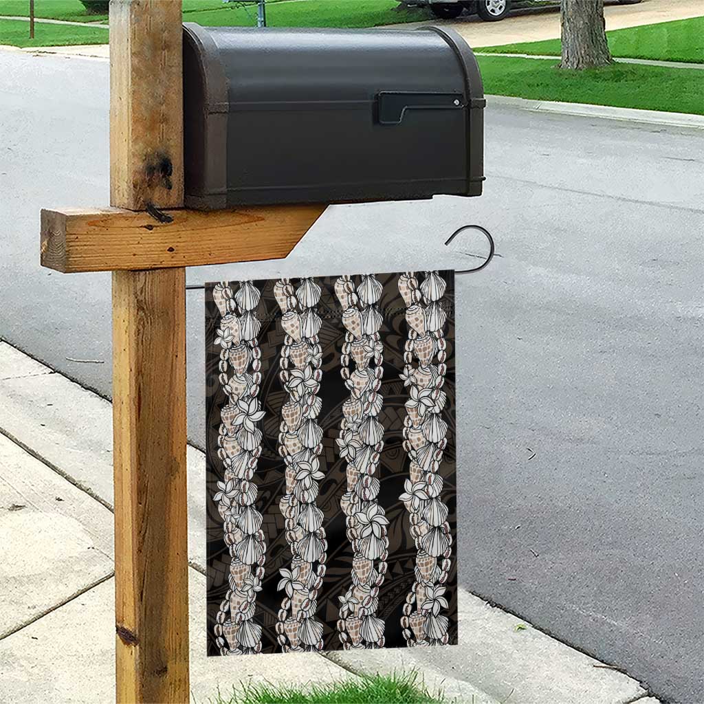 Black and Beige Hawaii Shell Lei Garden Flag Hawaiian Sunrise Shell Hebrew Cone Plumeria - Polynesian Pride