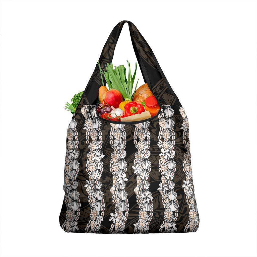 Black and Beige Hawaii Shell Lei Grocery Bag Hawaiian Sunrise Shell Hebrew Cone Plumeria - Polynesian Pride