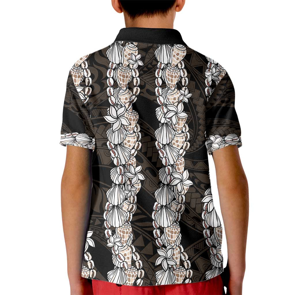 Black and Beige Hawaii Shell Lei Kid Polo Shirt Hawaiian Sunrise Shell Hebrew Cone Plumeria - Polynesian Pride