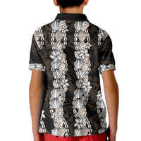 Black and Beige Hawaii Shell Lei Kid Polo Shirt Hawaiian Sunrise Shell Hebrew Cone Plumeria - Polynesian Pride