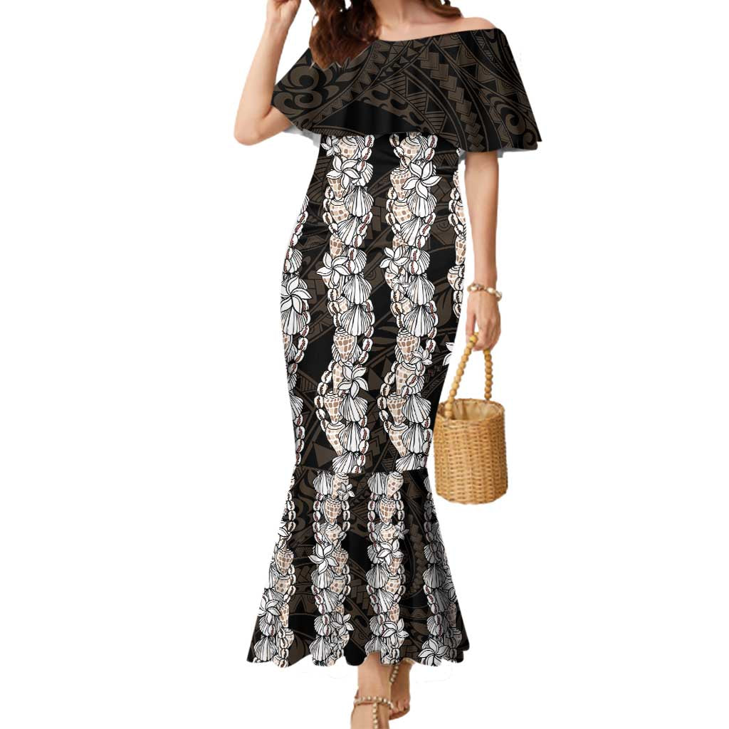 Black and Beige Hawaii Shell Lei Mermaid Dress Hawaiian Sunrise Shell Hebrew Cone Plumeria - Polynesian Pride