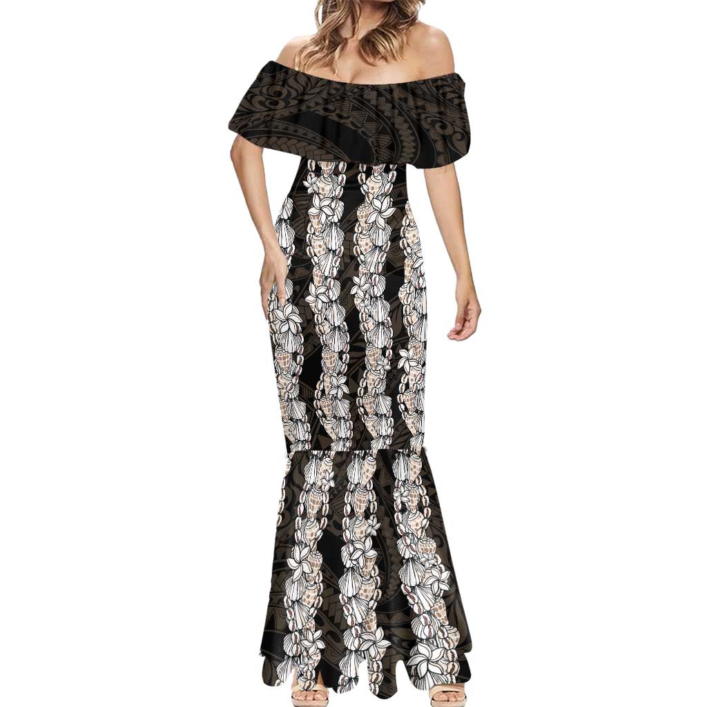 Black and Beige Hawaii Shell Lei Mermaid Dress Hawaiian Sunrise Shell Hebrew Cone Plumeria - Polynesian Pride