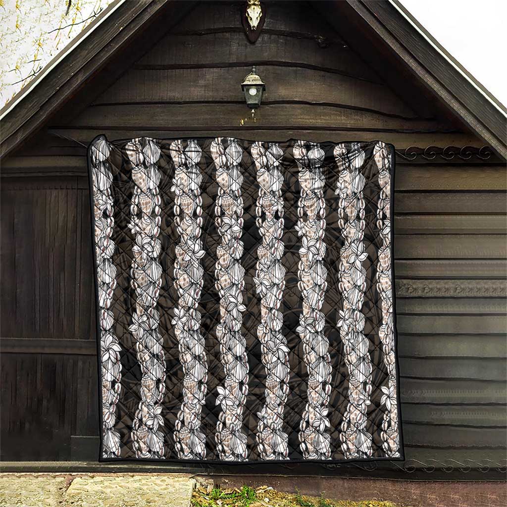 Black and Beige Hawaii Shell Lei Quilt Hawaiian Sunrise Shell Hebrew Cone Plumeria - Polynesian Pride