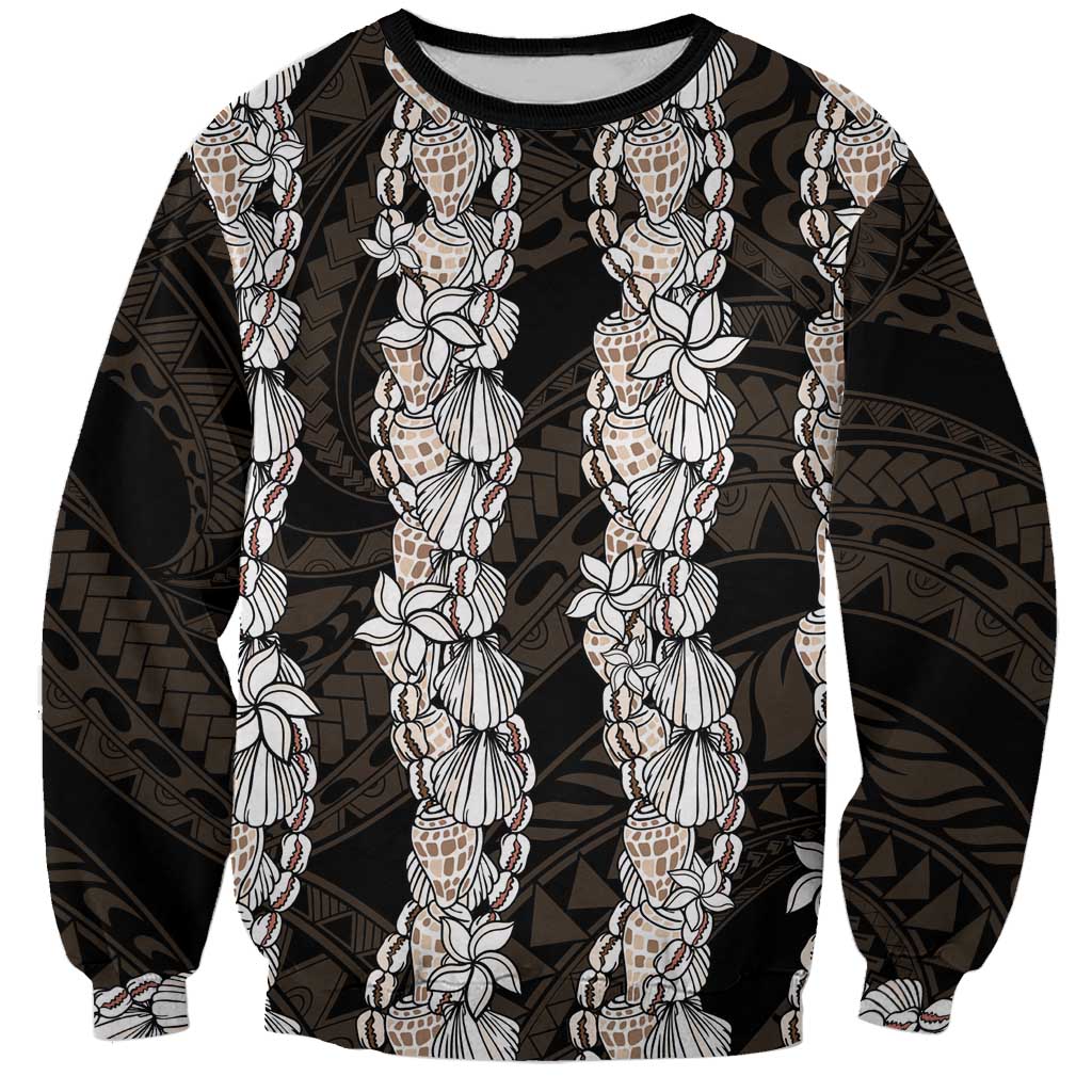 Black and Beige Hawaii Shell Lei Sweatshirt Hawaiian Sunrise Shell Hebrew Cone Plumeria - Polynesian Pride