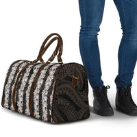 Black and Beige Hawaii Shell Lei Travel Bag Hawaiian Sunrise Shell Hebrew Cone Plumeria - Polynesian Pride