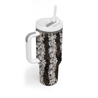 Black and Beige Hawaii Shell Lei Tumbler With Handle Hawaiian Sunrise Shell Hebrew Cone Plumeria - Polynesian Pride