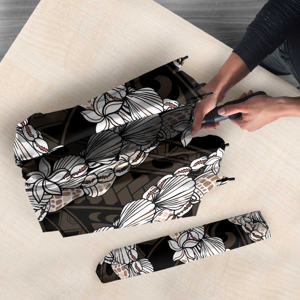 Black and Beige Hawaii Shell Lei Umbrella Hawaiian Sunrise Shell Hebrew Cone Plumeria - Polynesian Pride