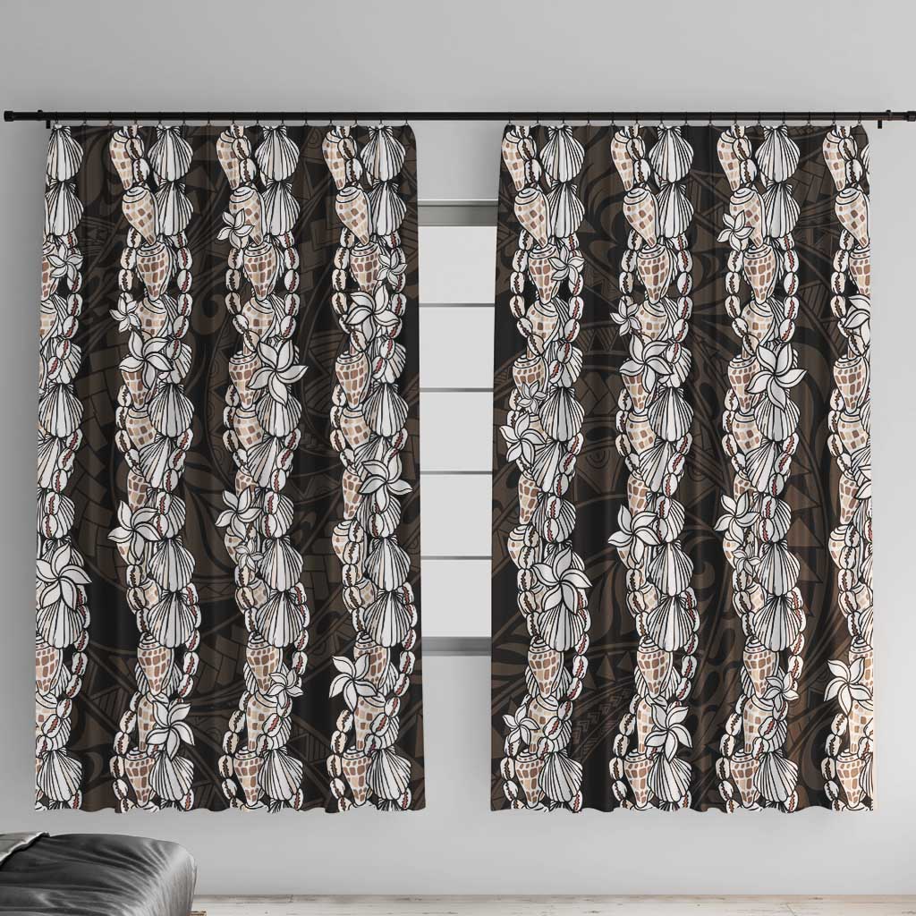 Black and Beige Hawaii Shell Lei Window Curtain Hawaiian Sunrise Shell Hebrew Cone Plumeria - Polynesian Pride