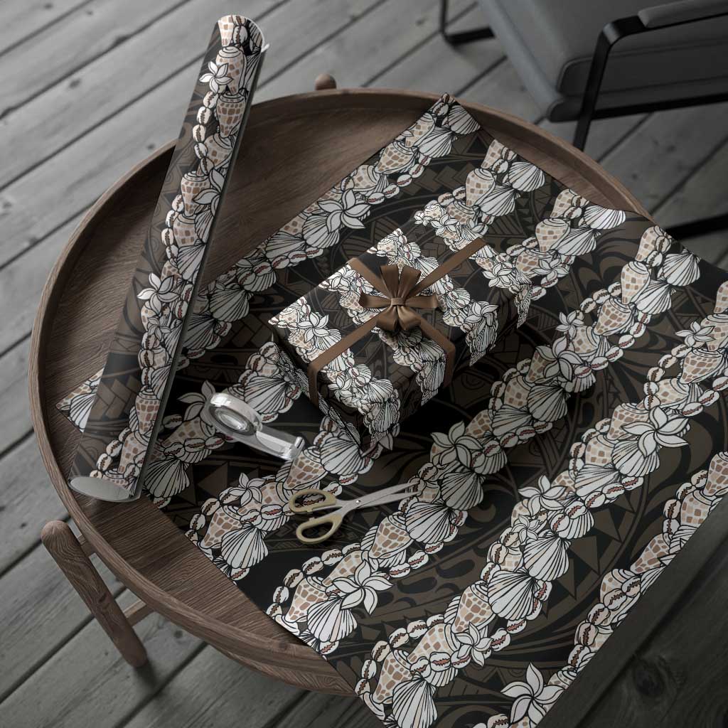 Black and Beige Hawaii Shell Lei Wrapping Paper Hawaiian Sunrise Shell Hebrew Cone Plumeria LT14 - Polynesian Pride