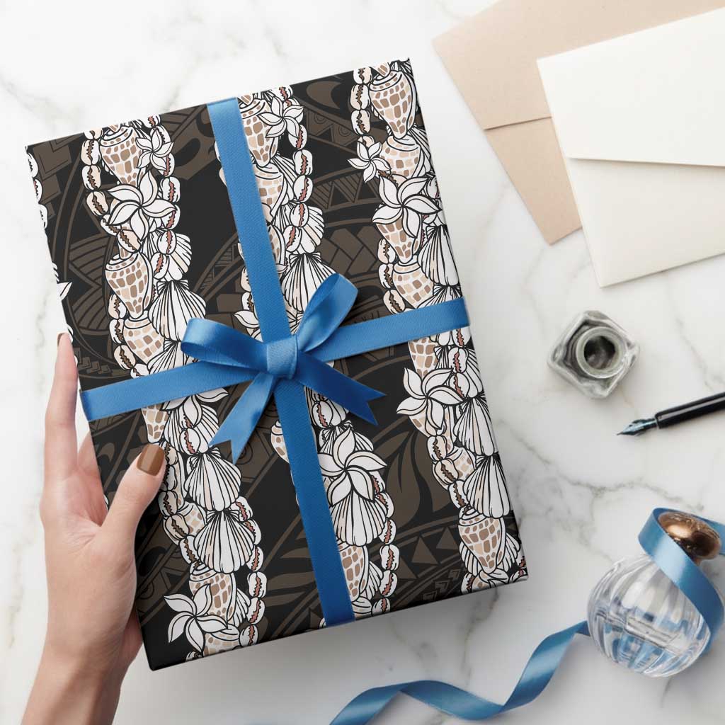 Black and Beige Hawaii Shell Lei Wrapping Paper Hawaiian Sunrise Shell Hebrew Cone Plumeria LT14 - Polynesian Pride
