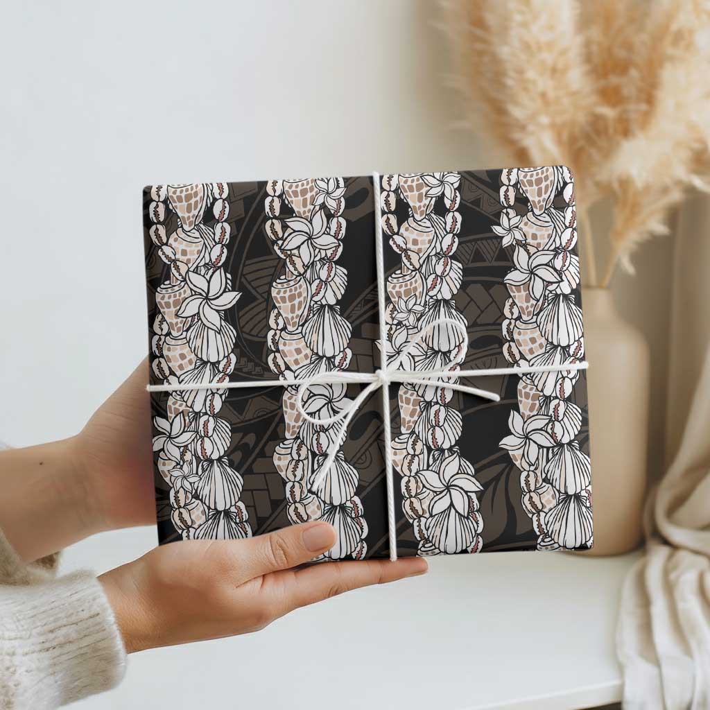 Black and Beige Hawaii Shell Lei Wrapping Paper Hawaiian Sunrise Shell Hebrew Cone Plumeria LT14 - Polynesian Pride