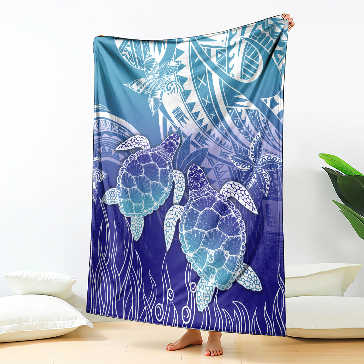 Polynesia Sea Turtle Blanket Happy Valentine Day Polynesian - Dark Cyan LT14 Dark Cyan - Polynesian Pride