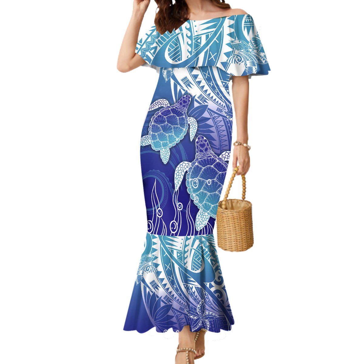 Polynesia Sea Turtle Mermaid Dress Happy Valentine Day Polynesian - Dark Cyan LT14 Women Dark Cyan - Polynesian Pride