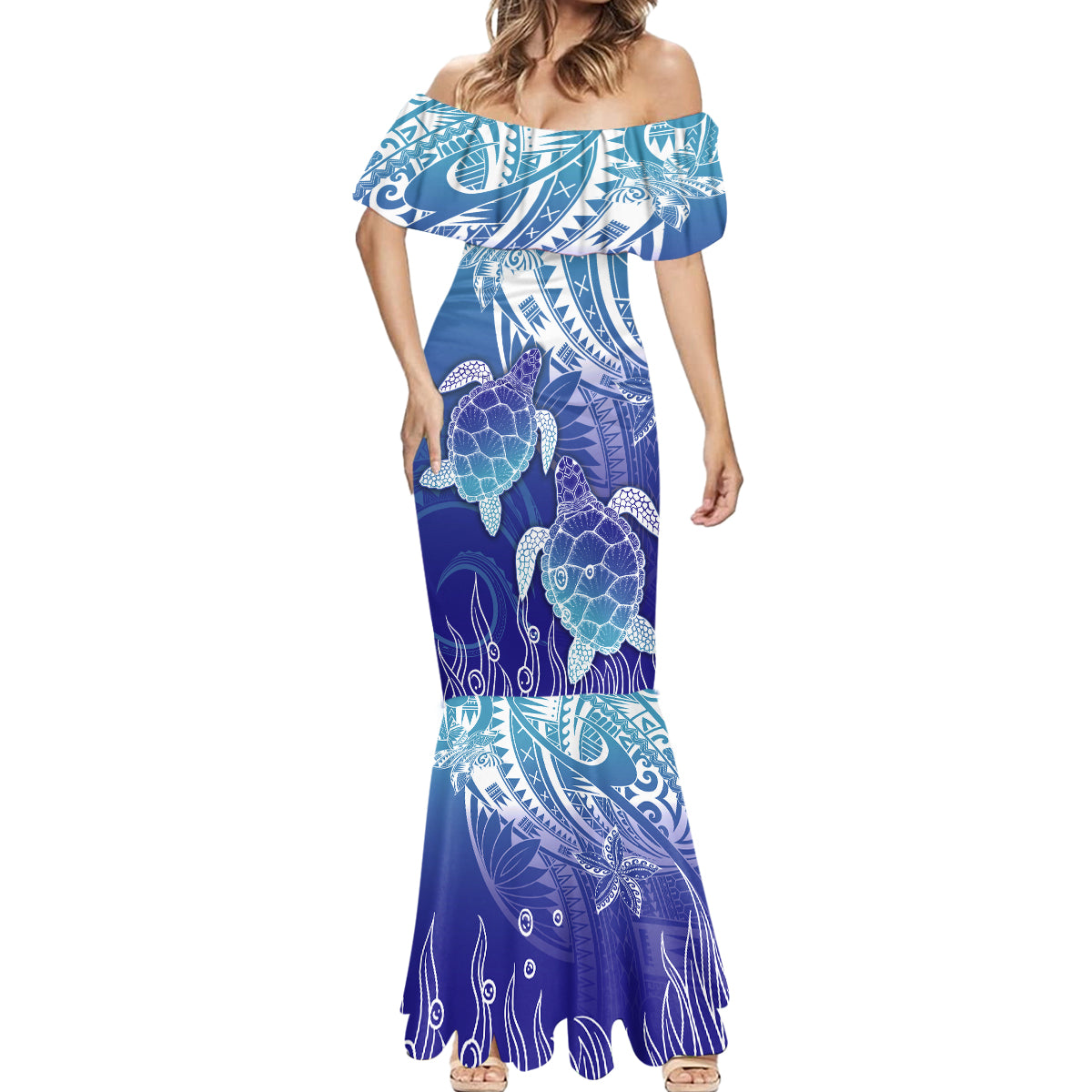 Polynesia Sea Turtle Mermaid Dress Happy Valentine Day Polynesian - Dark Cyan LT14 - Polynesian Pride