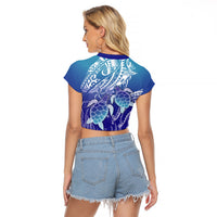 Polynesia Sea Turtle Raglan Cropped T Shirt Happy Valentine Day Polynesian - Dark Cyan LT14 - Polynesian Pride