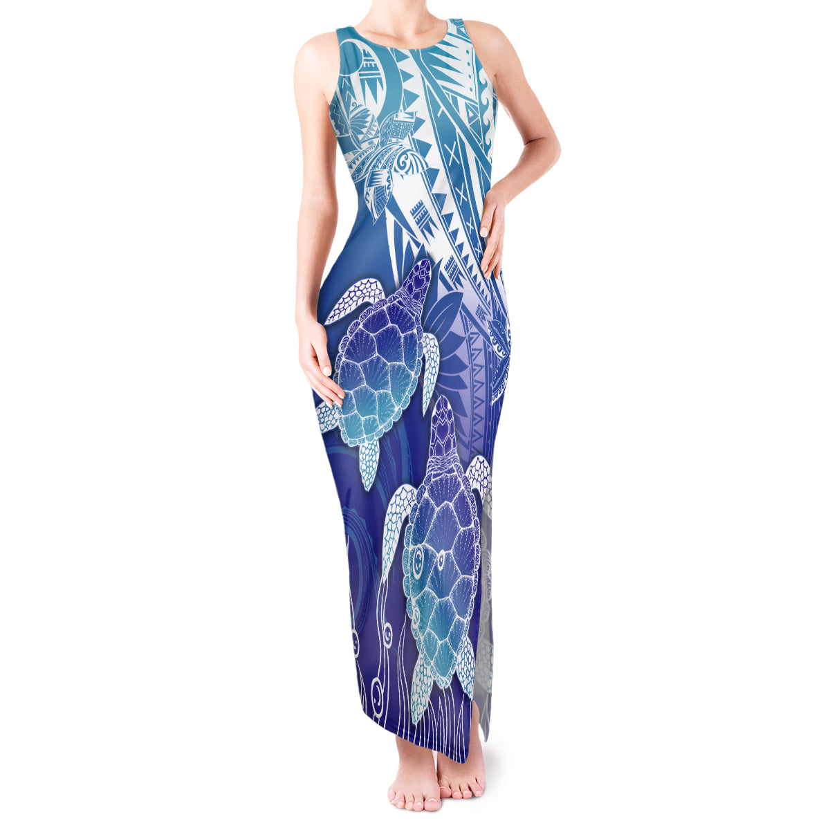 Polynesia Sea Turtle Tank Maxi Dress Happy Valentine Day Polynesian - Dark Cyan LT14 Women Dark Cyan - Polynesian Pride