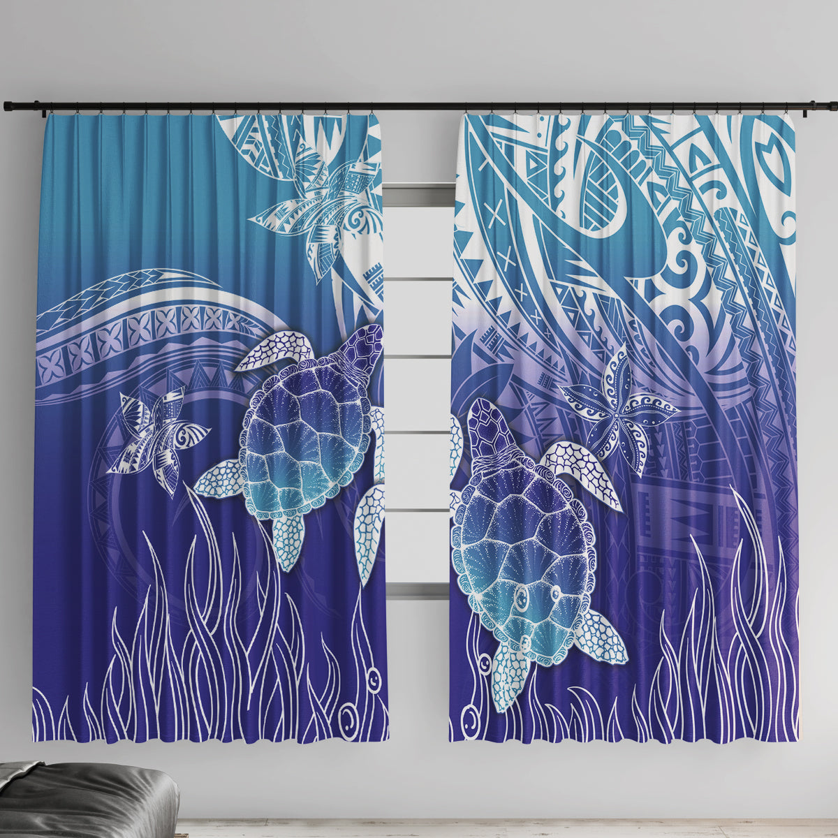 Polynesia Sea Turtle Window Curtain Happy Valentine Day Polynesian - Dark Cyan LT14 With Hooks Dark Cyan - Polynesian Pride