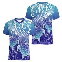 Polynesia Sea Turtle Women V Neck T Shirt Happy Valentine Day Polynesian - Dark Cyan LT14 - Polynesian Pride