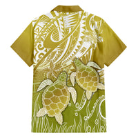 Polynesia Sea Turtle Family Matching Off Shoulder Long Sleeve Dress and Hawaiian Shirt Happy Valentine Day Polynesian - Gold LT14 - Polynesian Pride