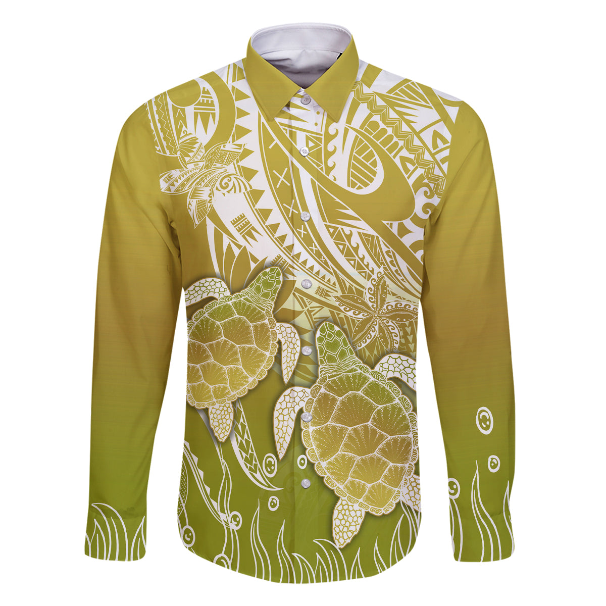 Polynesia Sea Turtle Family Matching Off Shoulder Long Sleeve Dress and Hawaiian Shirt Happy Valentine Day Polynesian - Gold LT14 Dad's Shirt - Long Sleeve Gold - Polynesian Pride