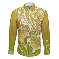 Polynesia Sea Turtle Family Matching Off Shoulder Long Sleeve Dress and Hawaiian Shirt Happy Valentine Day Polynesian - Gold LT14 Dad's Shirt - Long Sleeve Gold - Polynesian Pride