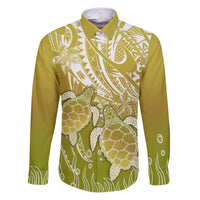 Polynesia Sea Turtle Family Matching Puletasi Dress and Hawaiian Shirt Happy Valentine Day Polynesian - Gold LT14 Dad's Shirt - Long Sleeve Gold - Polynesian Pride