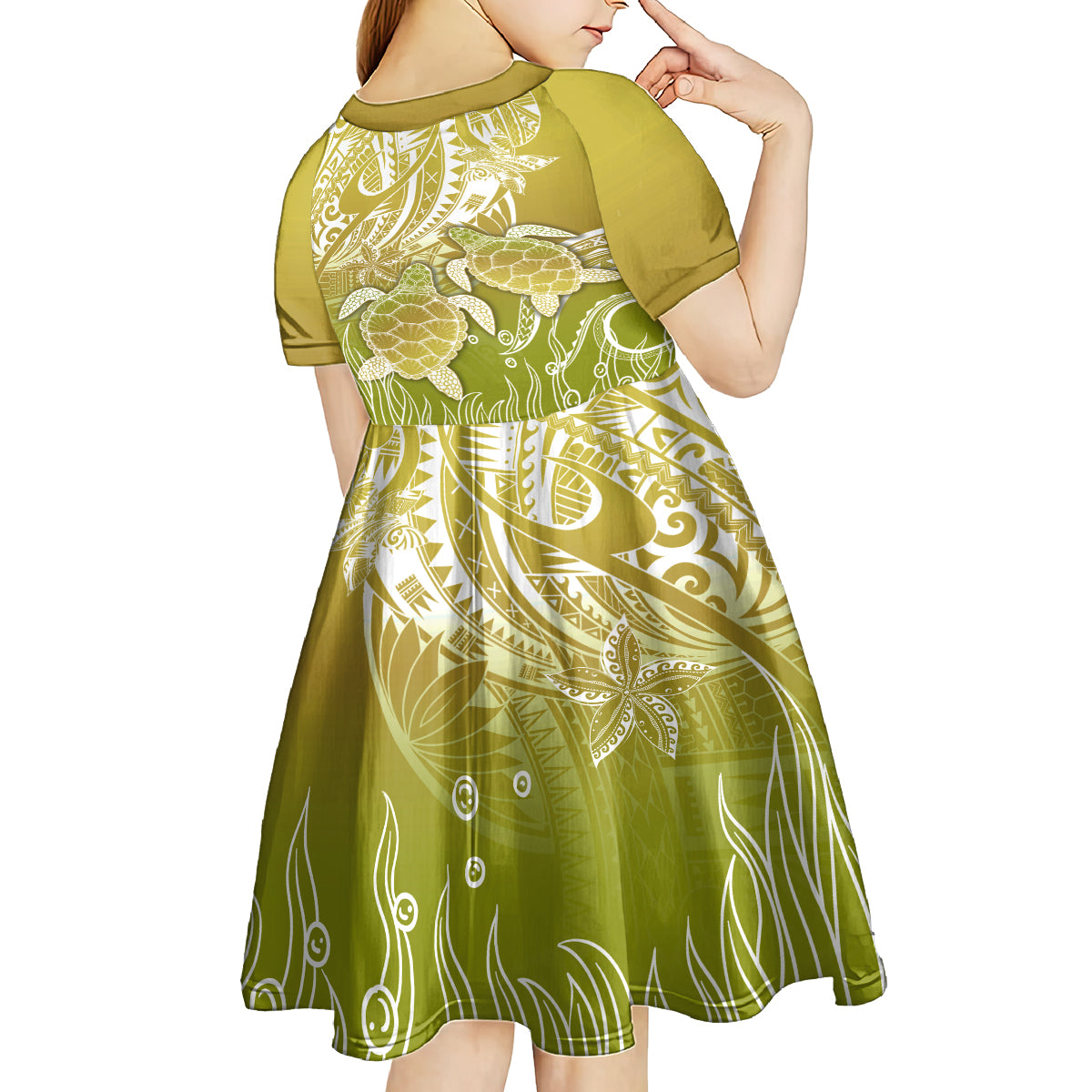 Polynesia Sea Turtle Kid Short Sleeve Dress Happy Valentine Day Polynesian - Gold LT14 - Polynesian Pride