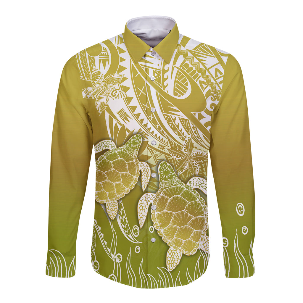 Polynesia Sea Turtle Long Sleeve Button Shirt Happy Valentine Day Polynesian - Gold LT14 Unisex Gold - Polynesian Pride