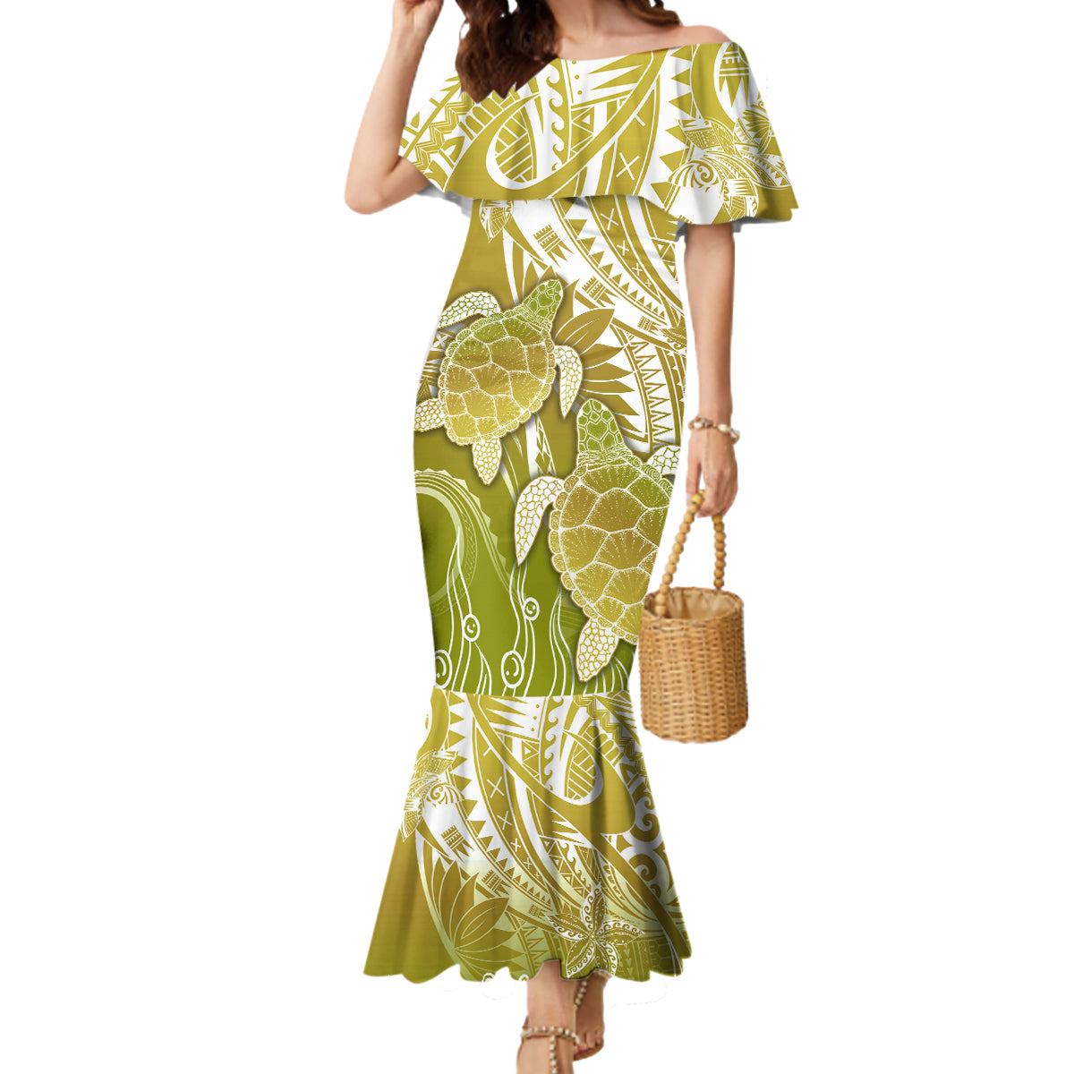 Polynesia Sea Turtle Mermaid Dress Happy Valentine Day Polynesian - Gold LT14 Women Gold - Polynesian Pride