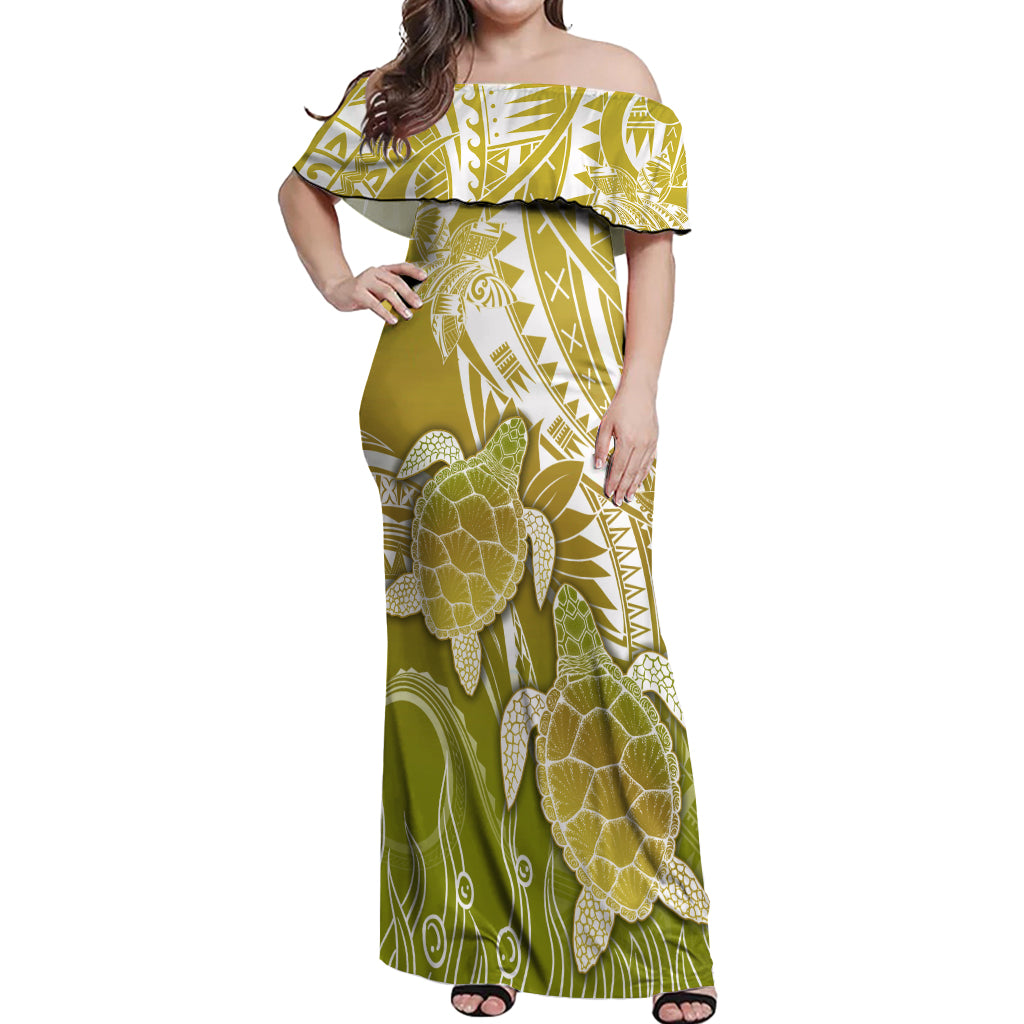 Polynesia Sea Turtle Off Shoulder Maxi Dress Happy Valentine Day Polynesian - Gold LT14 Women Gold - Polynesian Pride