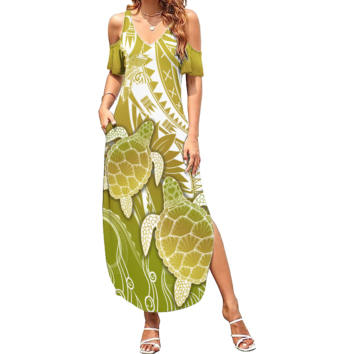 Polynesia Sea Turtle Summer Maxi Dress Happy Valentine Day Polynesian - Gold LT14 Women Gold - Polynesian Pride