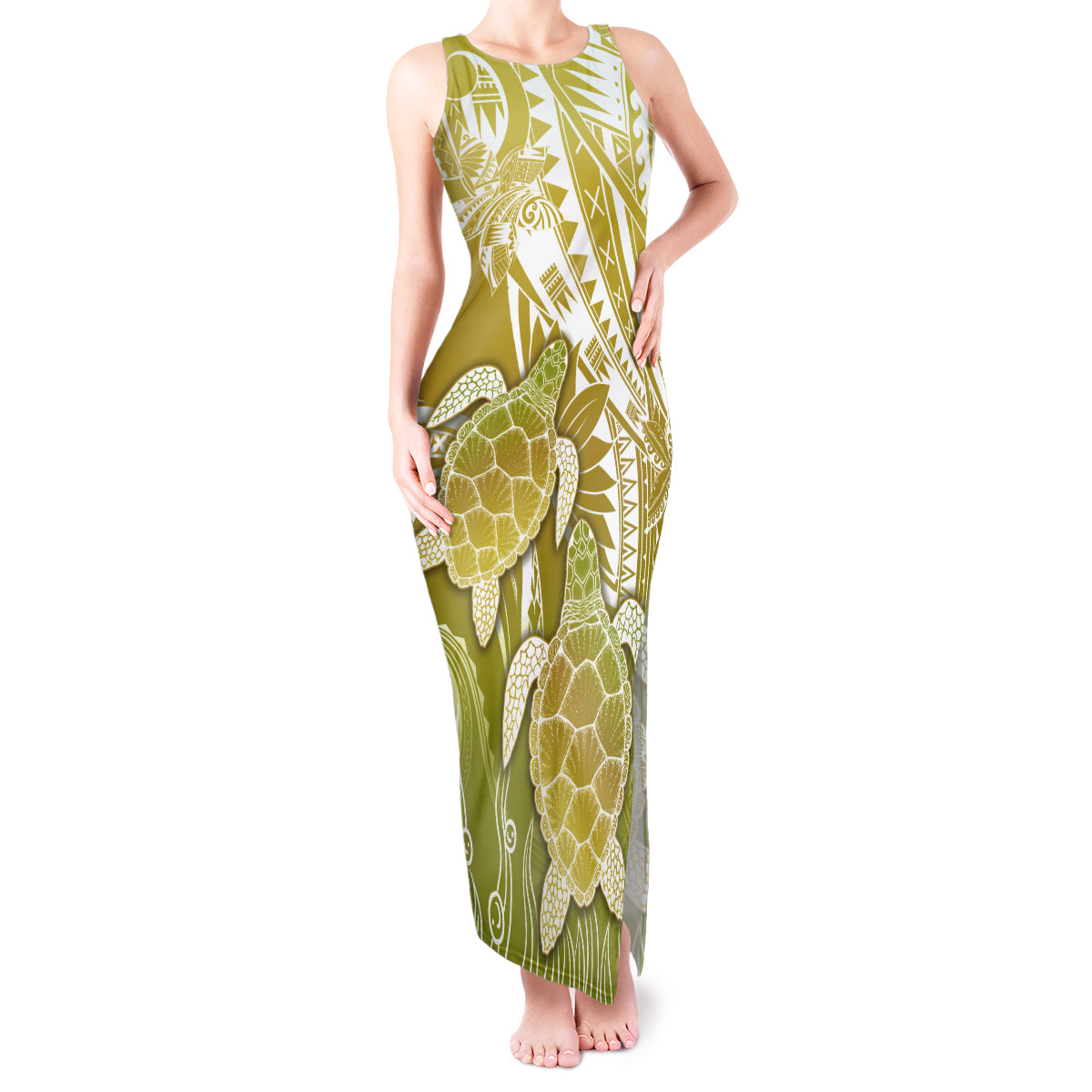 Polynesia Sea Turtle Tank Maxi Dress Happy Valentine Day Polynesian - Gold LT14 Women Gold - Polynesian Pride