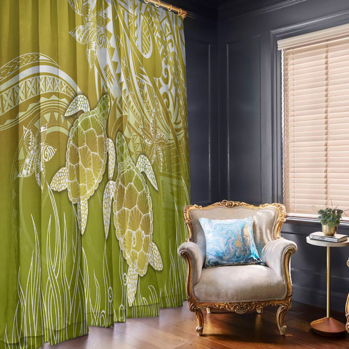 Polynesia Sea Turtle Window Curtain Happy Valentine Day Polynesian - Gold LT14 - Polynesian Pride