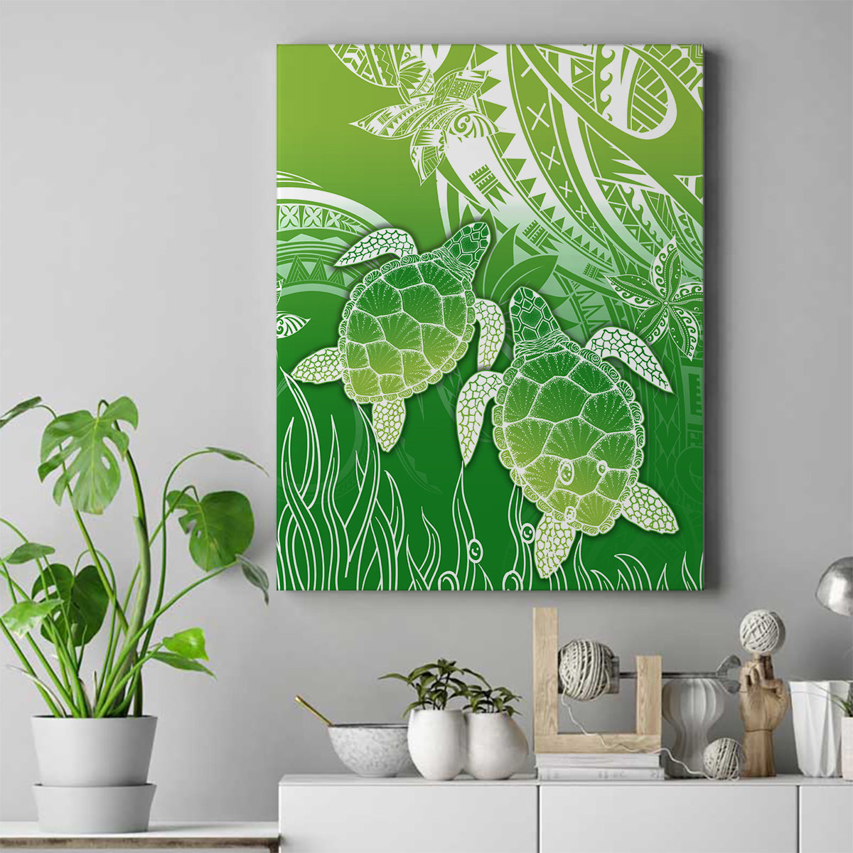 Polynesia Sea Turtle Canvas Wall Art Happy Valentine Day Polynesian - Green LT14 Green - Polynesian Pride