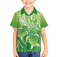 Polynesia Sea Turtle Family Matching Summer Maxi Dress and Hawaiian Shirt Happy Valentine Day Polynesian - Green LT14 Son's Shirt Green - Polynesian Pride