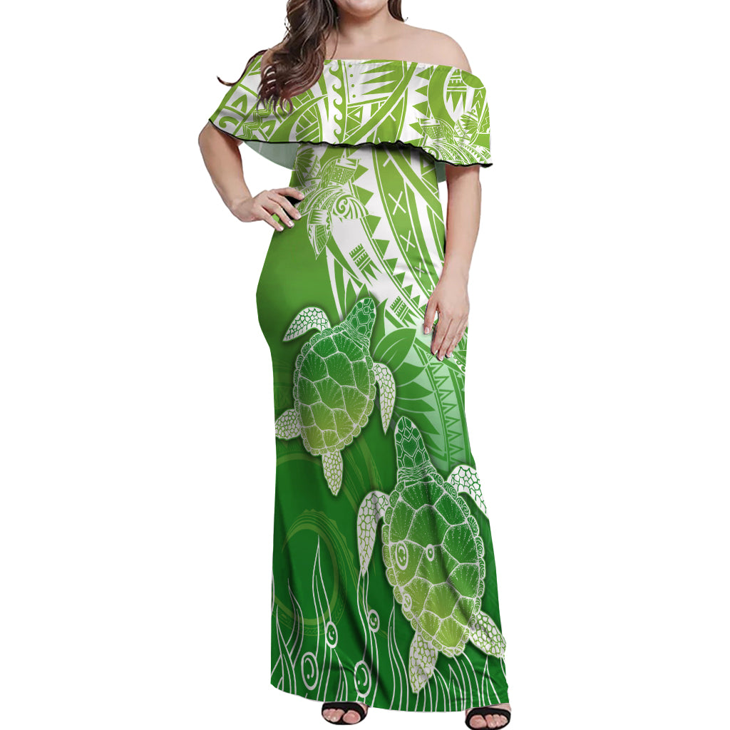 Polynesia Sea Turtle Off Shoulder Maxi Dress Happy Valentine Day Polynesian - Green LT14 Women Green - Polynesian Pride