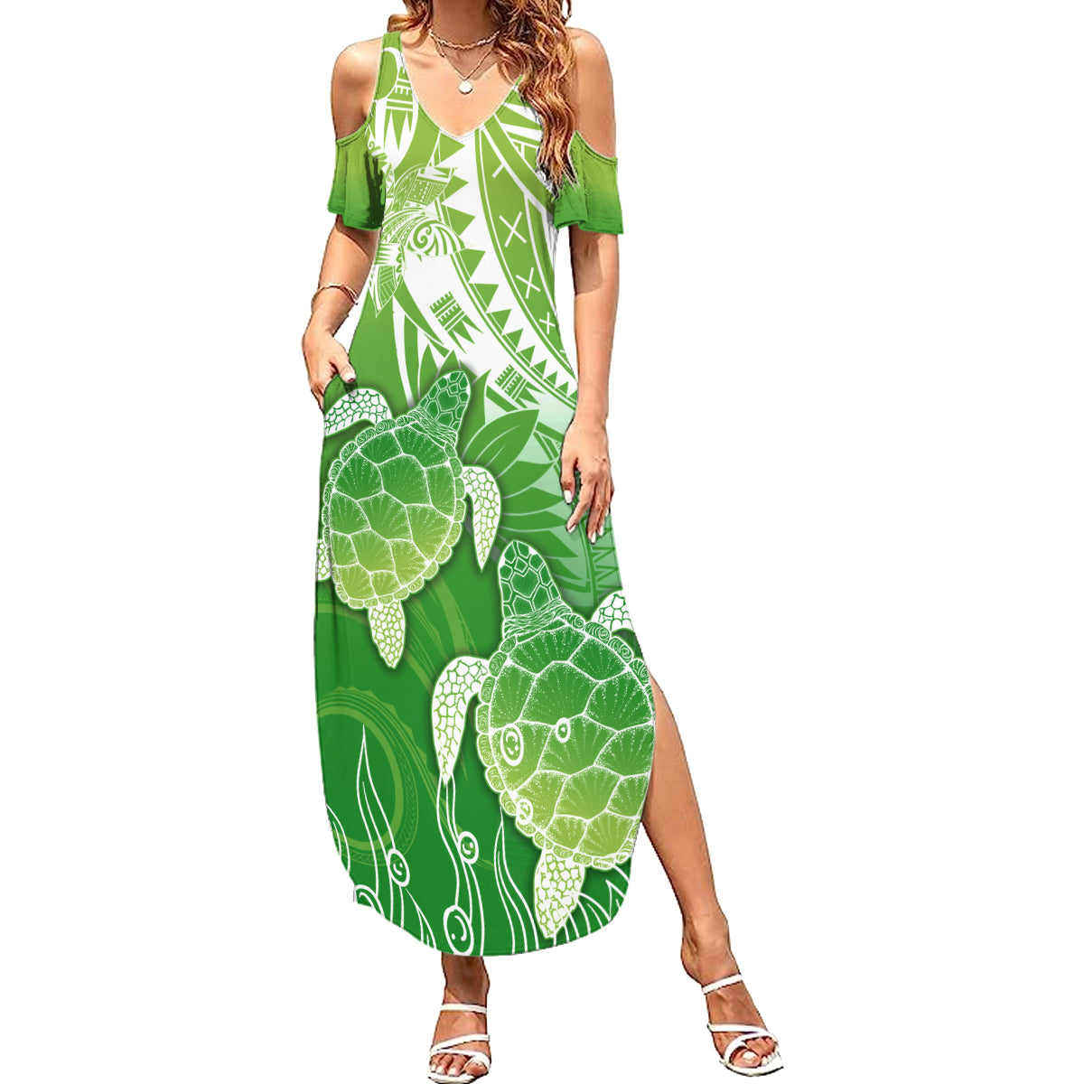 Polynesia Sea Turtle Summer Maxi Dress Happy Valentine Day Polynesian - Green LT14 Women Green - Polynesian Pride