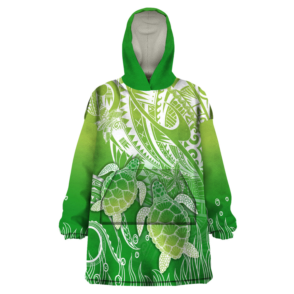 Polynesia Sea Turtle Wearable Blanket Hoodie Happy Valentine Day Polynesian - Green LT14 One Size Green - Polynesian Pride