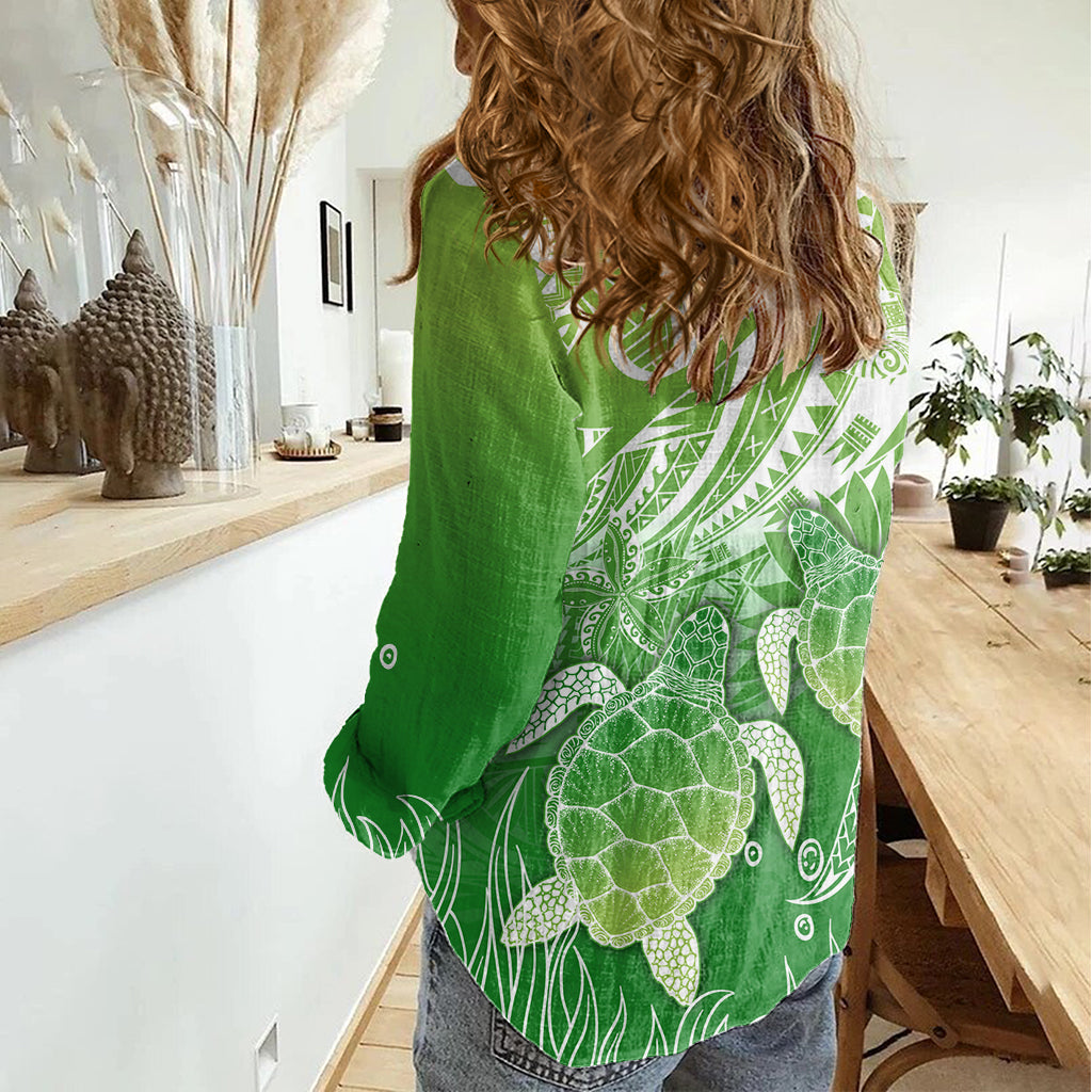 Polynesia Sea Turtle Women Casual Shirt Happy Valentine Day Polynesian - Green LT14 - Polynesian Pride