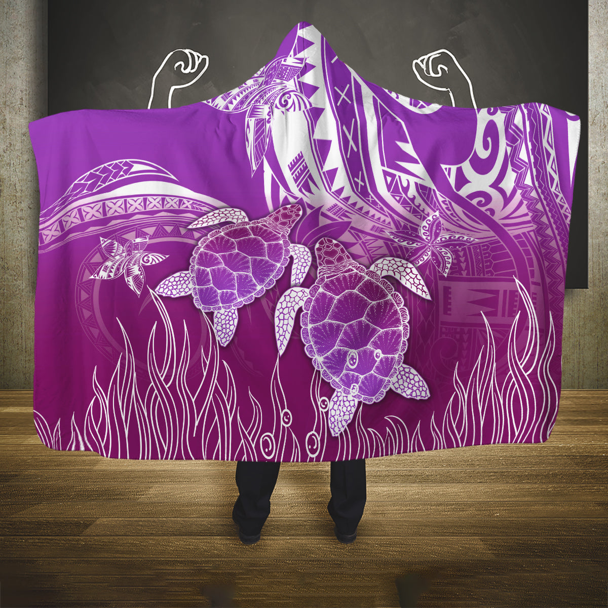 Polynesia Valentine Day Hooded Blanket Polynesian Sea Turtle Purple Version LT14 One Size Purple - Polynesian Pride