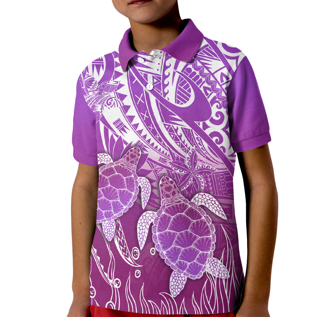 Polynesia Valentine Day Kid Polo Shirt Polynesian Sea Turtle Purple Version LT14 Kid Purple - Polynesian Pride