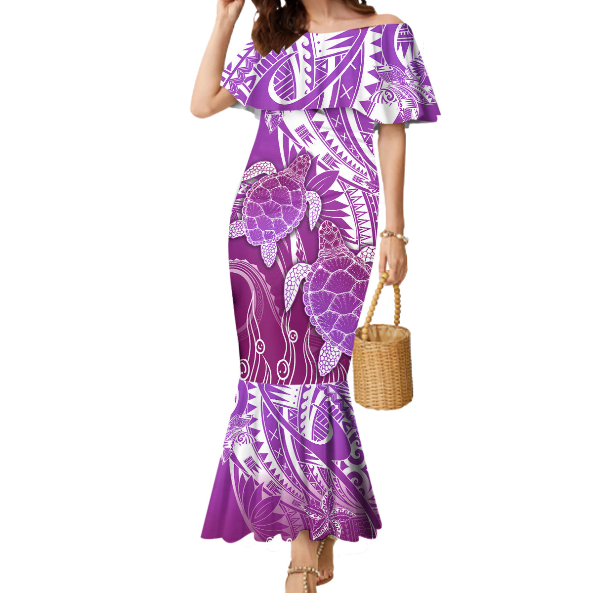 Polynesia Valentine Day Mermaid Dress Polynesian Sea Turtle Purple Version LT14 Women Purple - Polynesian Pride