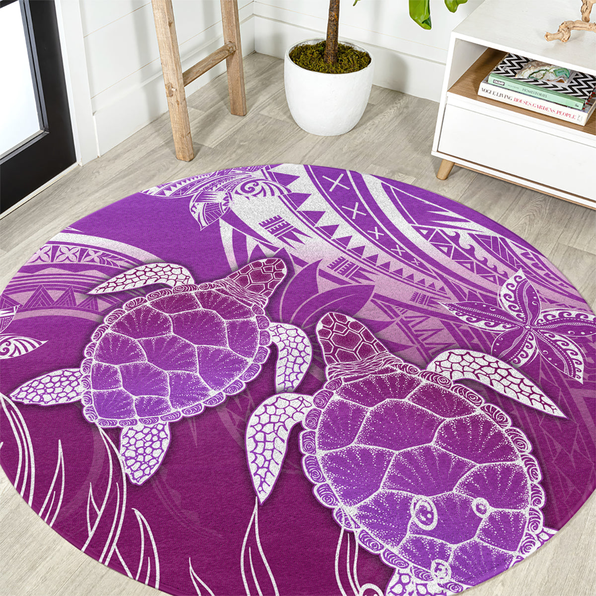 Polynesia Valentine Day Round Carpet Polynesian Sea Turtle Purple Version LT14 Purple - Polynesian Pride